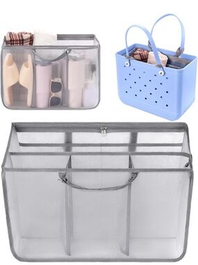 NIP OUTXE Bogg Bag Organizer Insert XL Beach Bag Accessories Grey Mesh L
